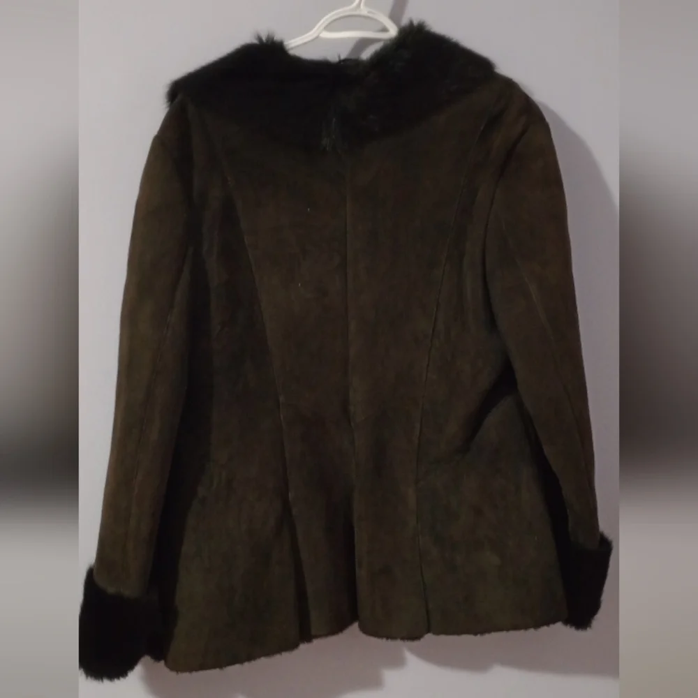 Brown Suede Coat with Black Fur Trim - Picture 7 of 7